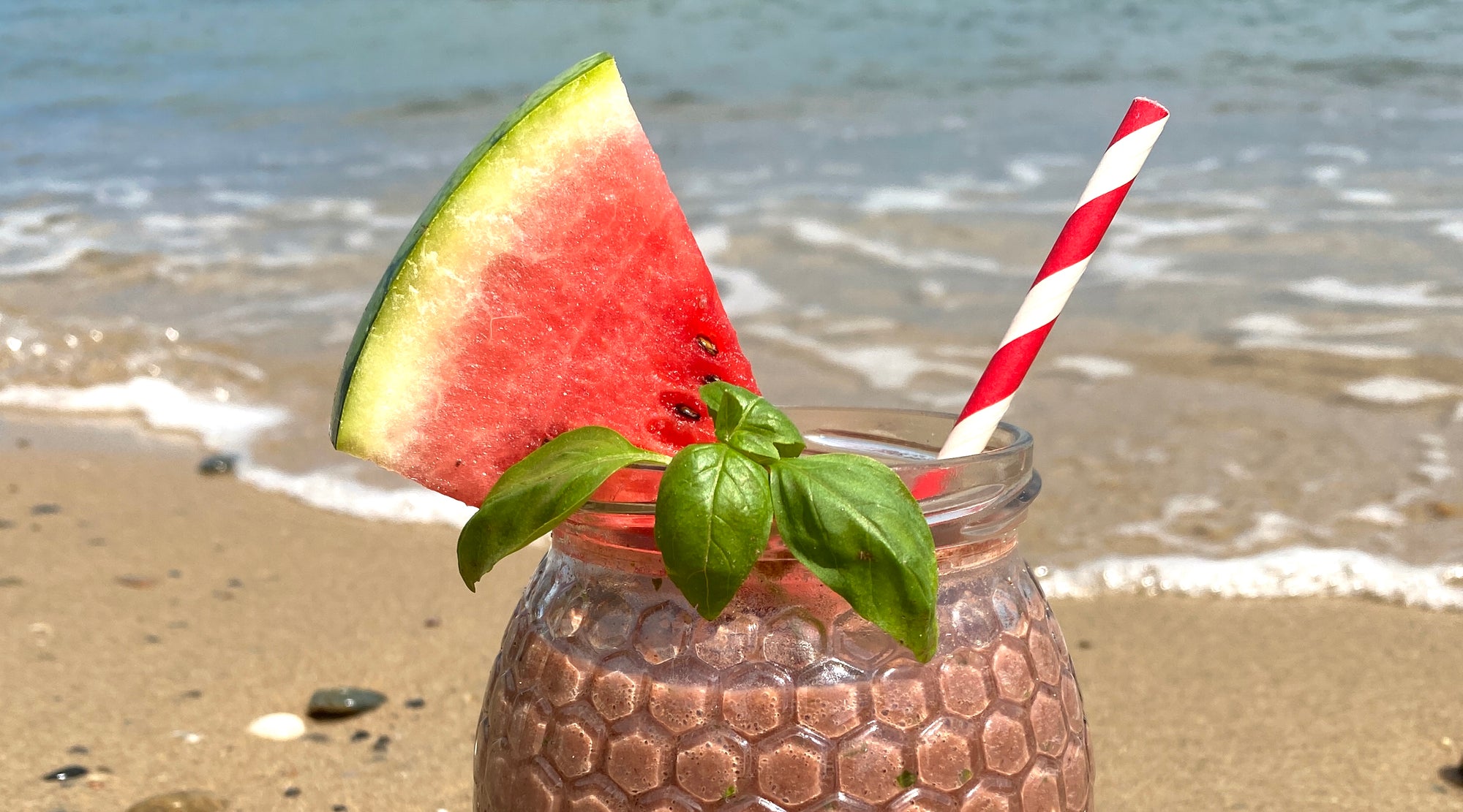 Iced Cacao, Watermelon, and Basil Drink
