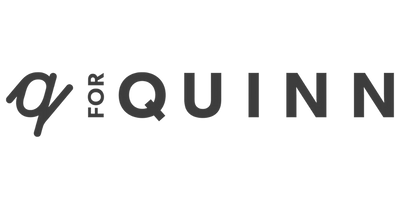 The logo for 'q FOR QUINN' in dark gray text on a solid white background.